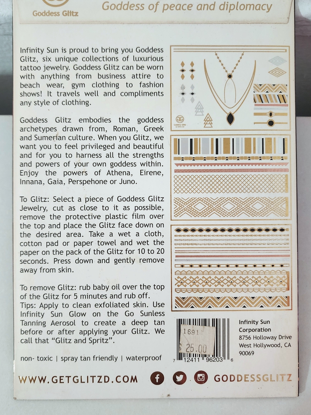 2 Goddess Glitz & 1 Glamour Ink Metallic Temporary Tattoo Press On Sheet Packs - Picture 3 of 8
